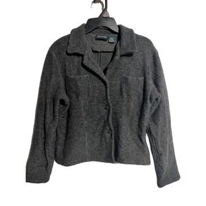 Bridgetown Collection gray 100% Wool button front sweater jacket woman LARGE